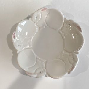 Department 56 bunny plate bowl 7.5” white embossed rabbit Easter Dish Vintage